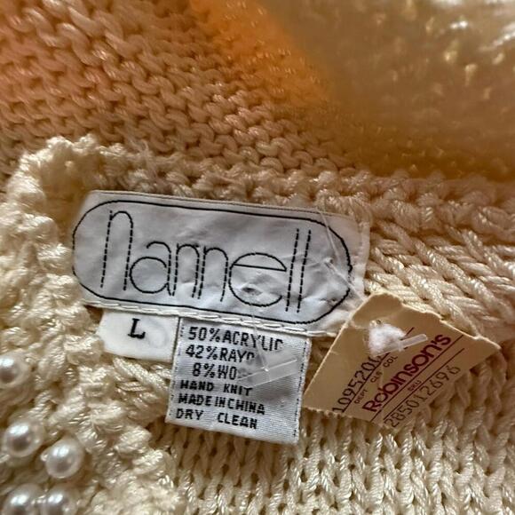 Nannell Vintage Pearl Embellished Knit Sweater Cream Puff Sleeve Size L - Picture 4 of 6